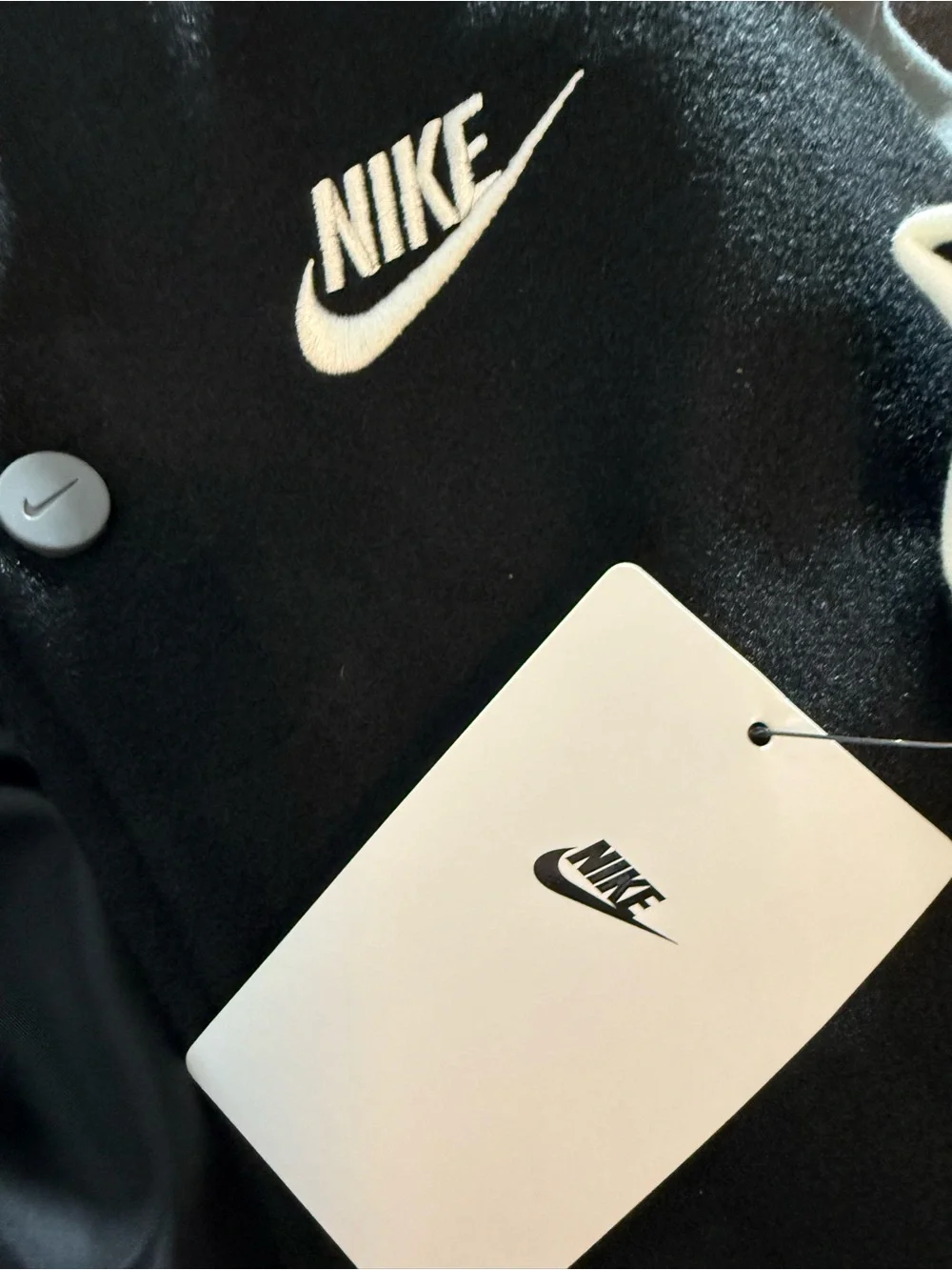 Nike Black and Gray Hooded Varsity Jacket with White Logo